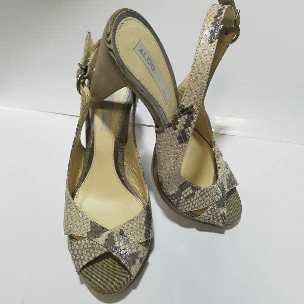 Aldo Tan and Grey Python Platform Heels